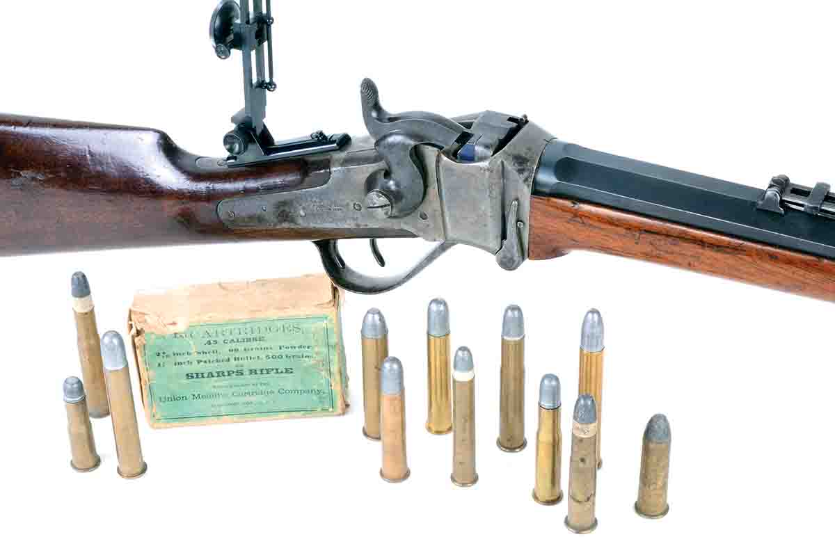 The Sharps Model 1874 was made in only four bore sizes, but its cartridges included both bottlenecked and straight cases in a wide variety of lengths.